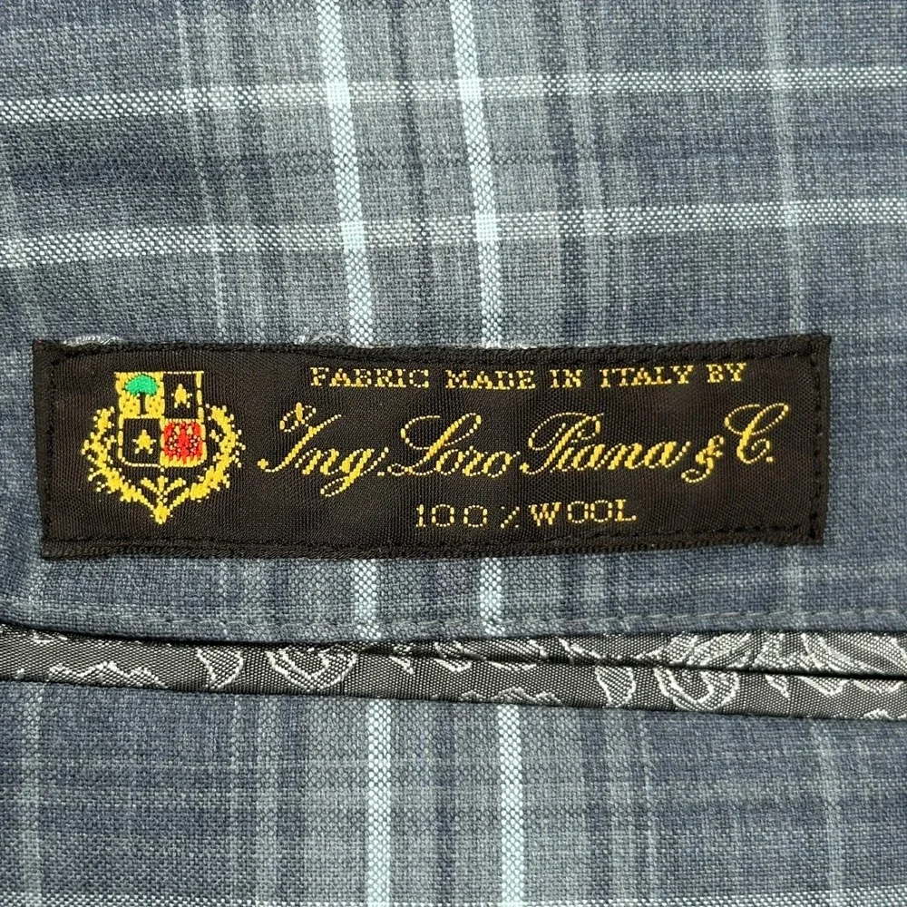 Joseph Abboud Loro Piana Super 110s Blazer Mens 40R Blue Gray Plaid‎ Wool USA
